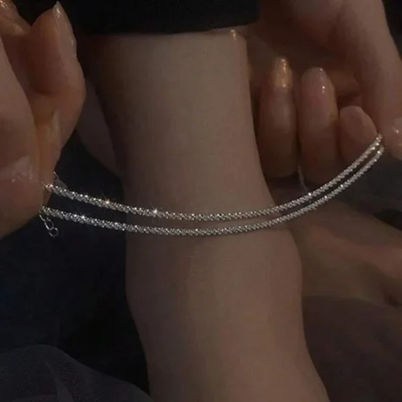 2pcs/set Simple Shiny Silver Anklet For Women, Great For Dates, Holidays - Picture 2 of 5